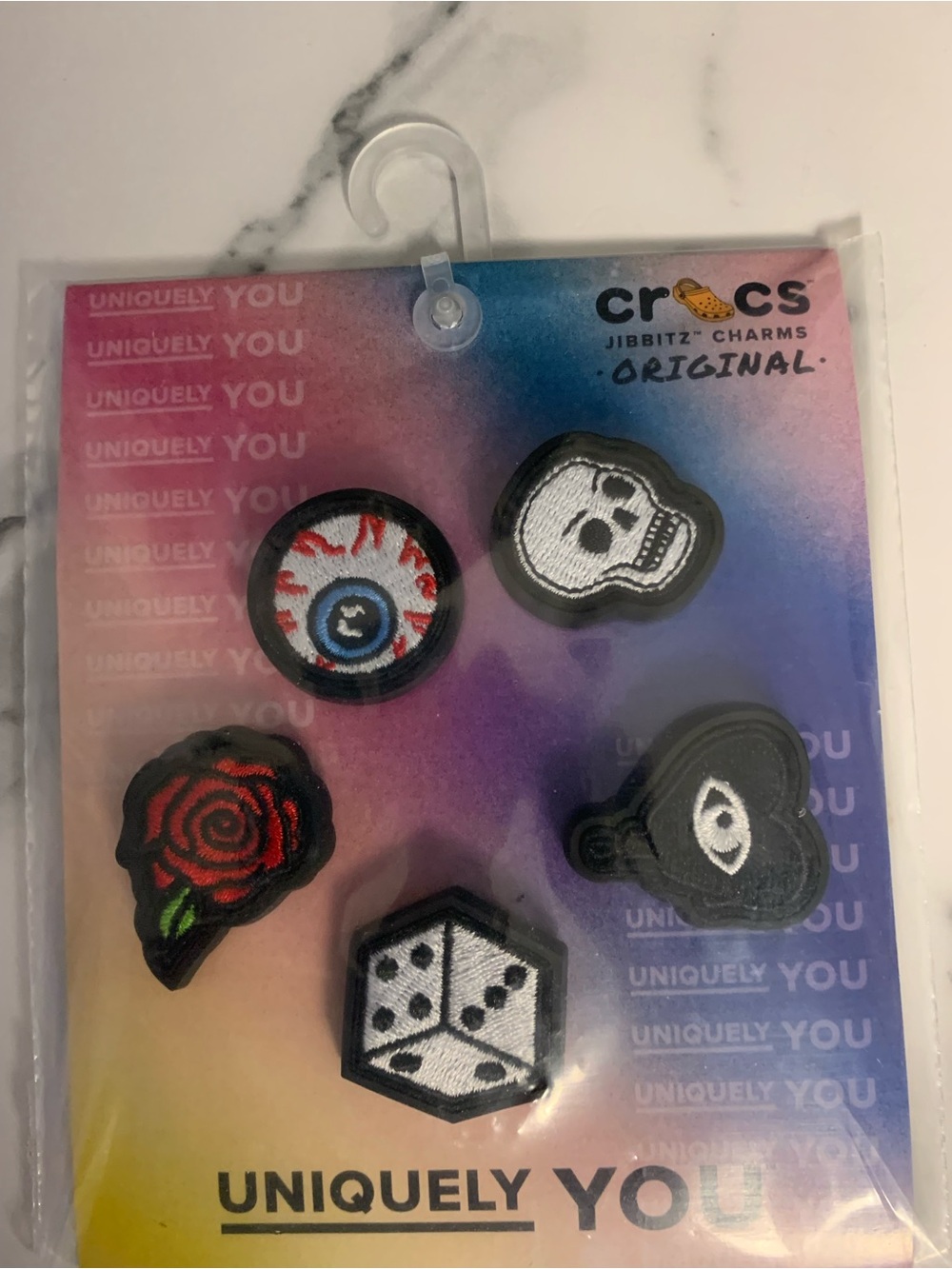 Crocs Jibbitz Charm Pack Uniquely You- Skull, Eyeball, Rose, Dice, Heart
